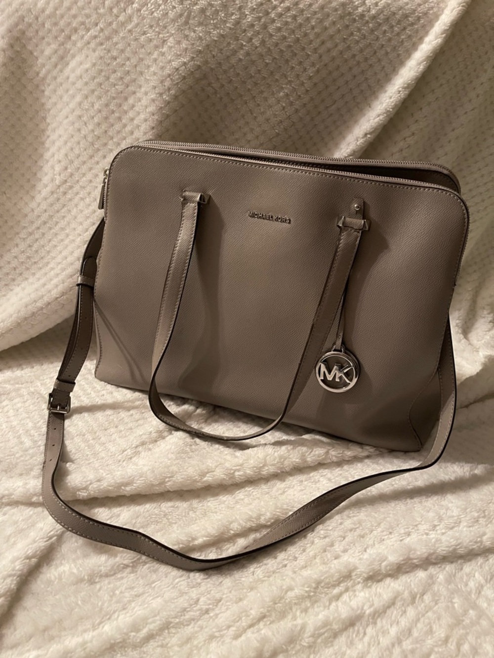 Michael Kors Jet Set Taupe Saffiano Leather Satchel with MK Charm
